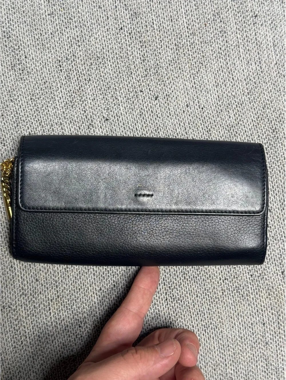 Chloe Black Leather Wallet with Gold Chain Detail